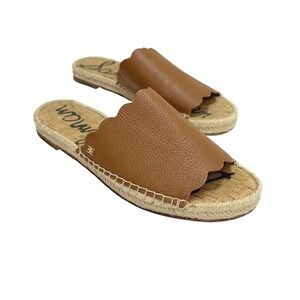 Sam Edelman Andy Brown Leather‎ Espadrille Slide Sandals 8M Scalloped Flat Shoes